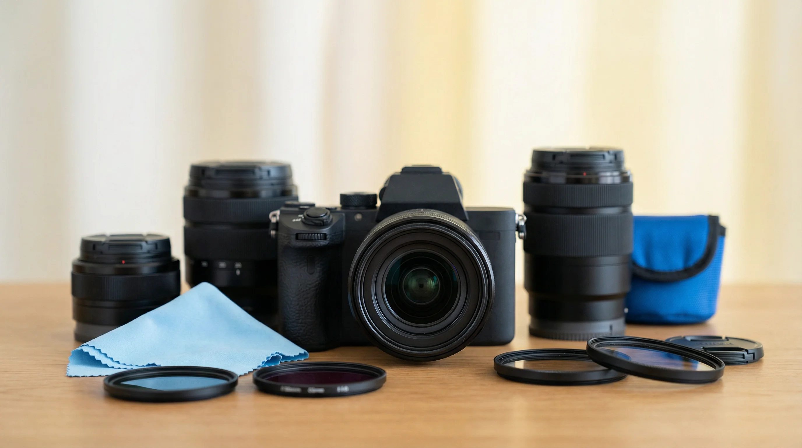 Фон героя - фотокамера и объективы, 1920x1080